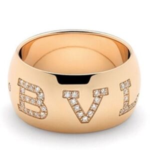 BVLGARI MONOLOGO 18KT YELLOW GOLD AND DIAMOND SIZE 50 RING BULGARI LIKE NEW
